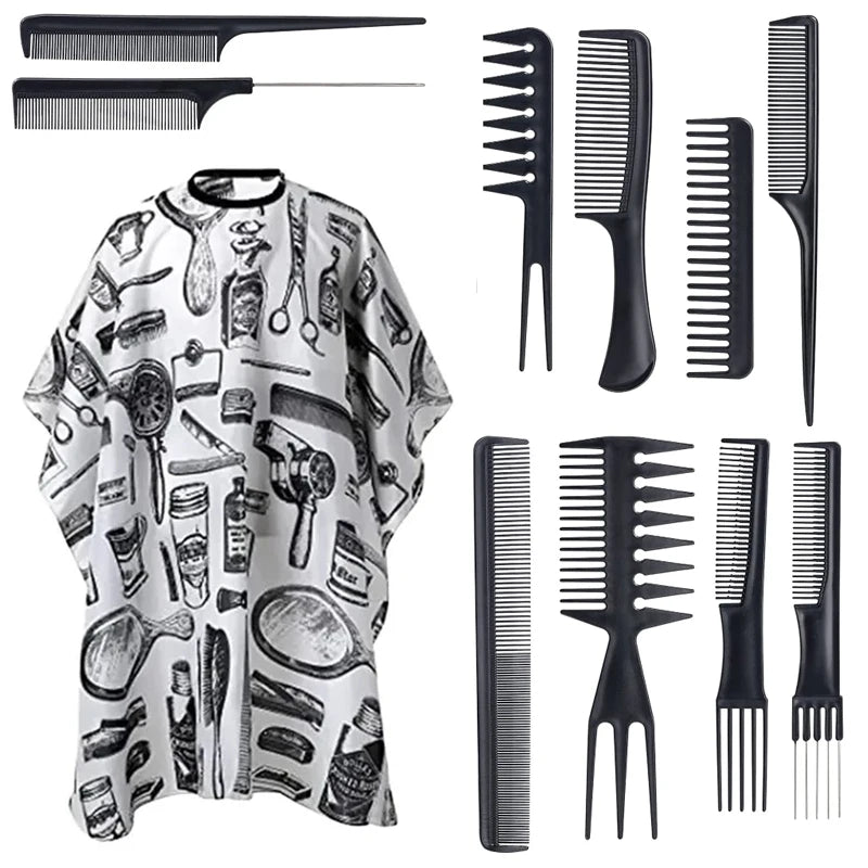11Pcs/15Pcs, Salon Barber Cloak Set, Barber Stylist Cloak with Adjustable Buckle, Neck Dust Removal Brush and Comb, Barber Shop Tool