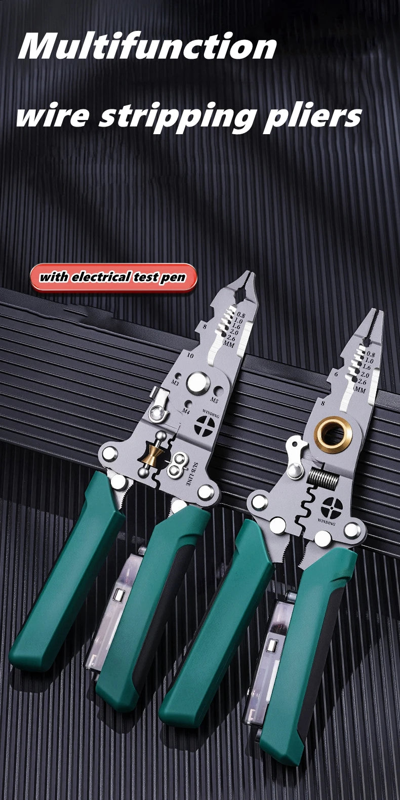 Multifunctional Wire Stripper with Electrical Test Pen, Foldable Cable Cutter, Crimper Tool, Electrical Folding Pliers for Cutting