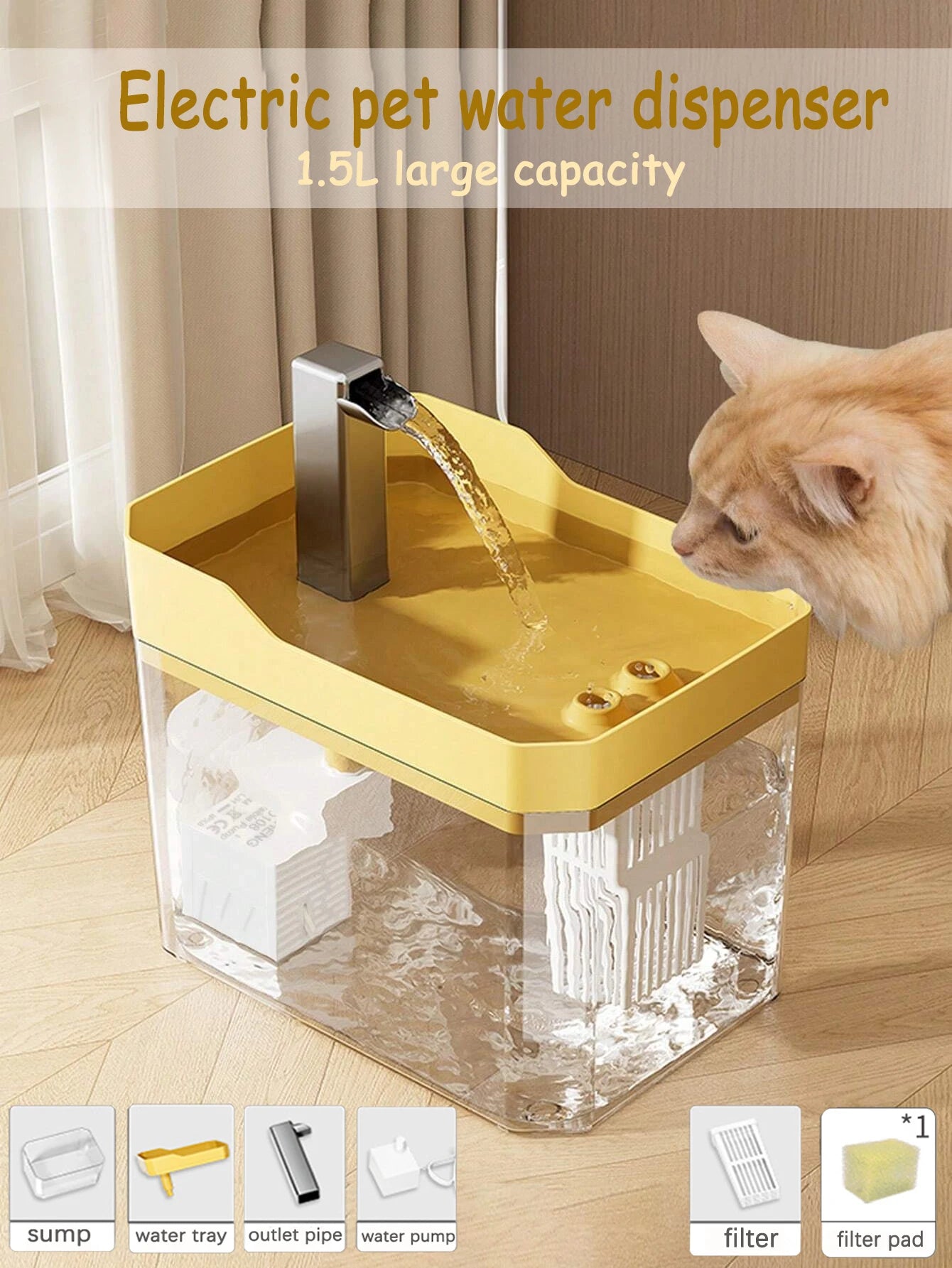 Cat Water Fountain, Auto Filter Transparent Cat Drinker, USB Anti-Dry Burning Recirculate Filtering Water Dispenser with Pump