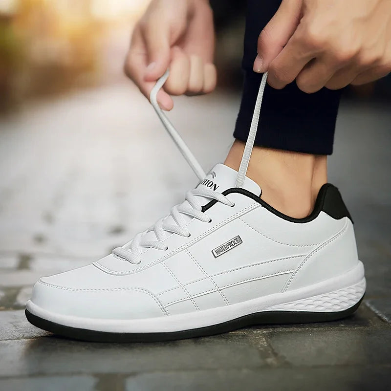 Men Leather Sneaker, Waterproof Casual Comfortable Men's Sneaker, Lace Up Footwear, Vulcanized Man Shoe Masculino, MAEDEF