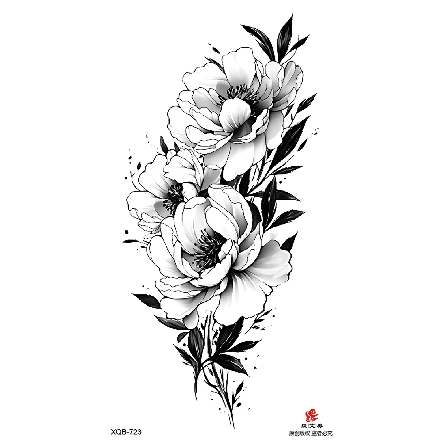 Black Flower Waterproof Temporary Tattoo Sticker, Beauty Butterfly Rose for Women, 3D Flash Body Arm Art Washable Fake Tattoos