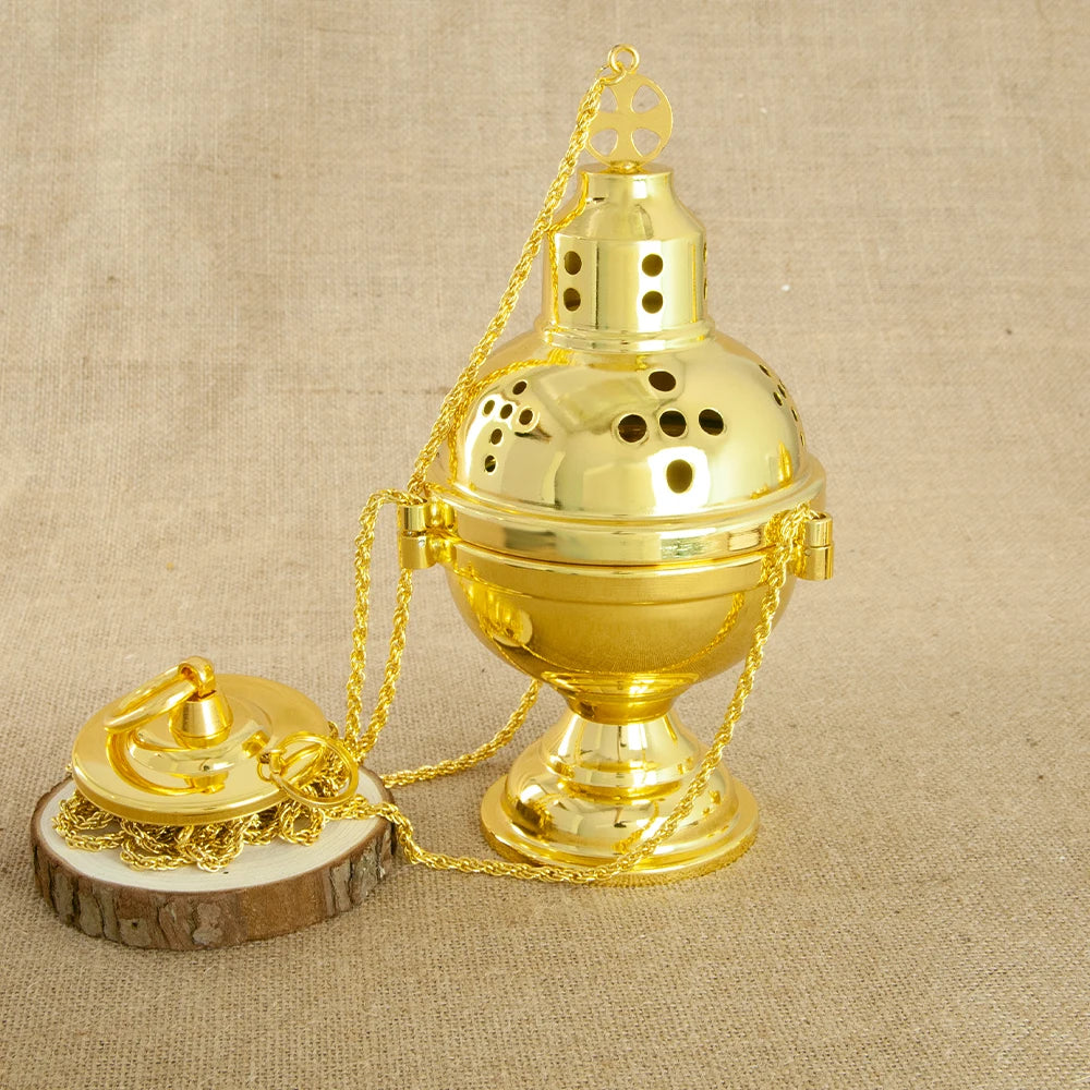 Church Supplier, High Polished Gold Plated Hanging Incense Burner, Orthodox Censer, Church Home Decoration Catholic Chalice, HTISOK