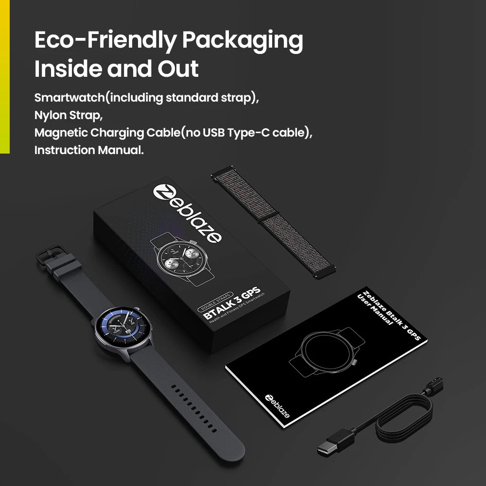 Nuevo Zeblaze Btalk 3 GPS Smartwatch con Pantalla AMOLED de 1.43", Correas Duales, Llamadas (Realizar/Responder), Monitor de Frecuencia Cardíaca, SpO2 y Seguimiento del Estrés
