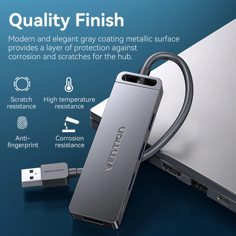 USB Hub, High Speed 4 Ports, Multi USB 3.0 to USB 3.0 Hub Splitter Adapter for MacBook Pro iPad Pro Xiaomi Lenovo USB Hub, VENTION