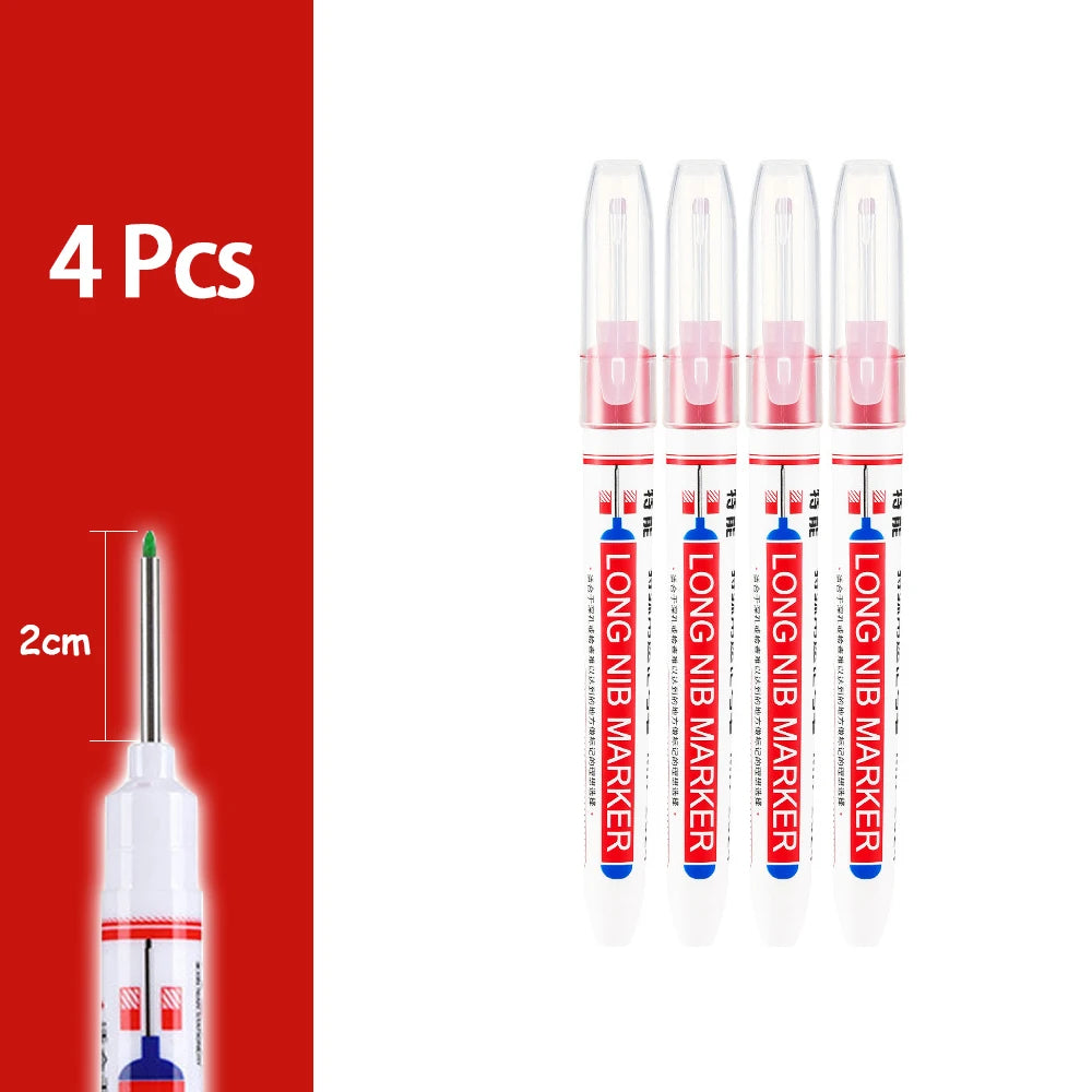 4-80Pcs, 2cm, Waterproof Long Head Markers, Deep Hole Marker Pen for Metal Carpenter, Red/ Black/ Blue/ Green Ink Woodworking Tools
