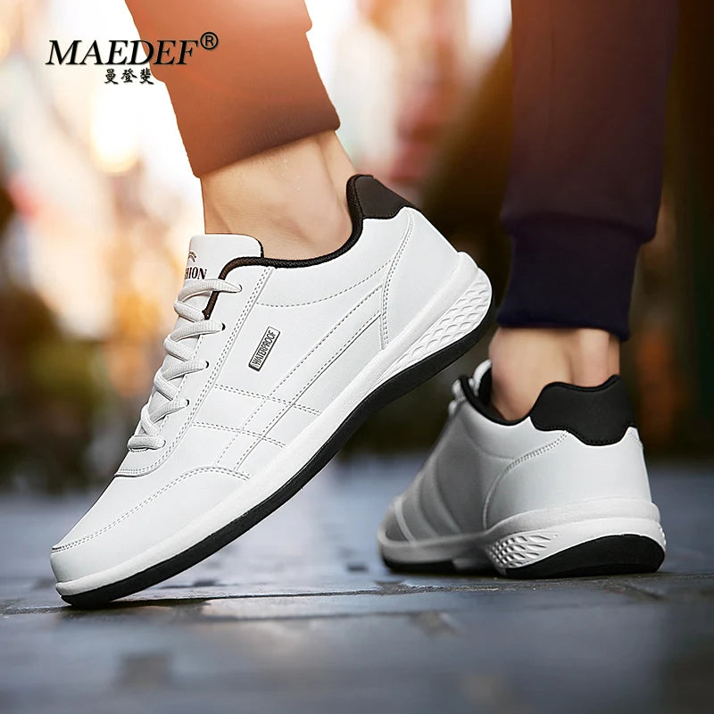 Men Leather Sneaker, Waterproof Casual Comfortable Men's Sneaker, Lace Up Footwear, Vulcanized Man Shoe Masculino, MAEDEF
