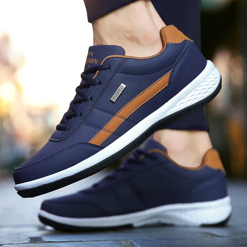 Men Leather Sneaker, Waterproof Casual Comfortable Men's Sneaker, Lace Up Footwear, Vulcanized Man Shoe Masculino, MAEDEF
