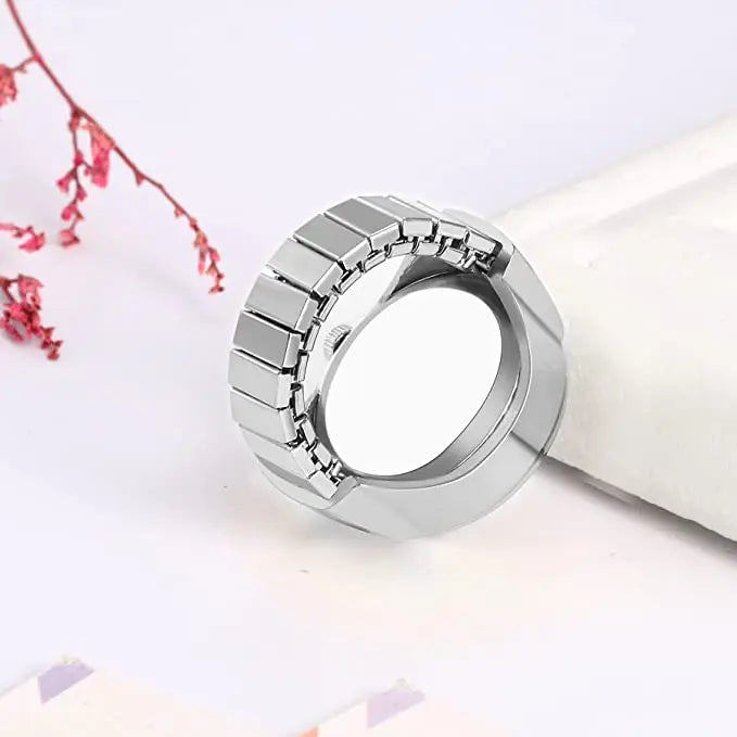 Vintage Punk Finger Watch, Mini Elastic Strap Alloy Watch, Couple Rings, Jewelry Clock, Retro Roman Quartz Watch Rings, For Women, For Men