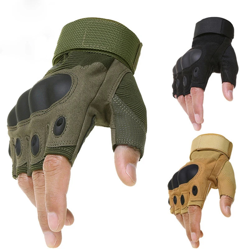 Tactical Hard Knuckle Half finger Gloves, Men's Combat Hunting Shooting Paintball Duty - Fingerless