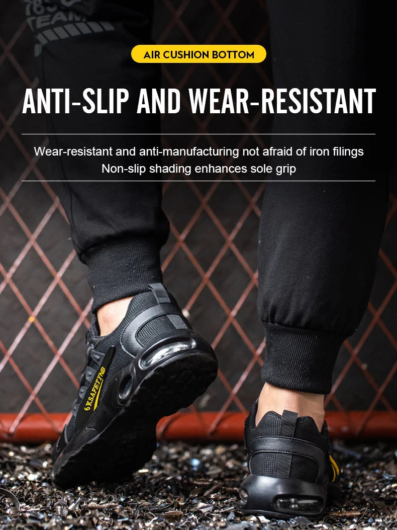Men Rotating Button Safety Shoes, Steel Toe Work Sneakers, Indestructible Shoes, Puncture-Proof Work Boots, Air Cushion Safety Shoes