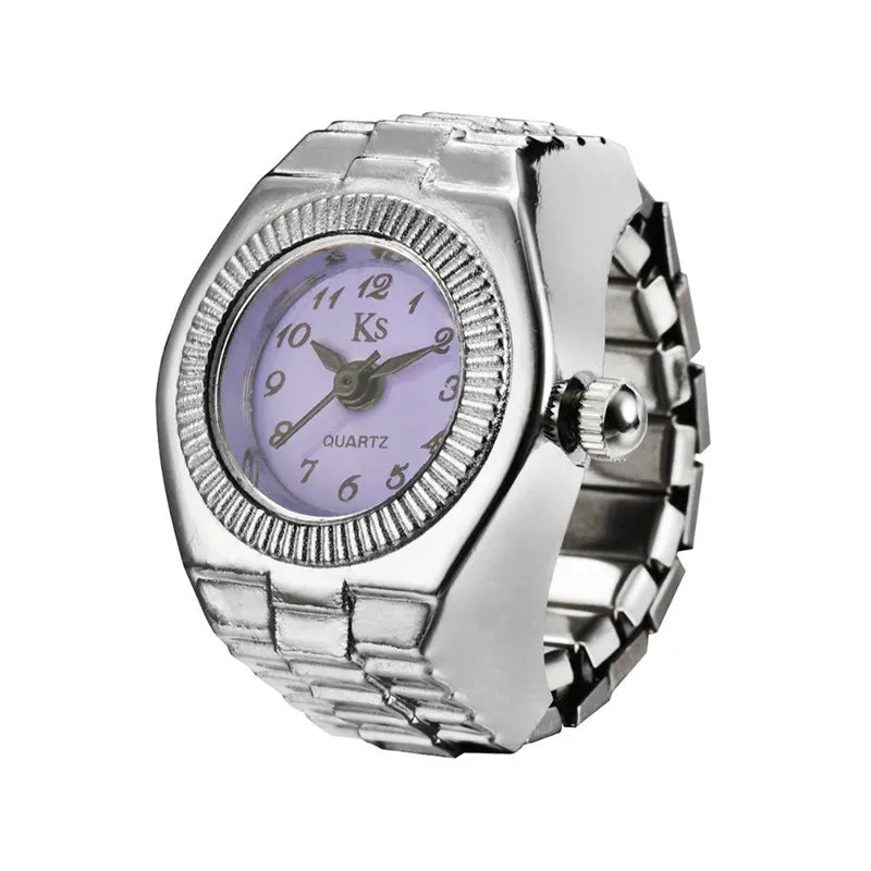 Vintage Punk Finger Watch, Mini Elastic Strap Alloy Watch, Couple Rings, Jewelry Clock, Retro Roman Quartz Watch Rings, For Women, For Men