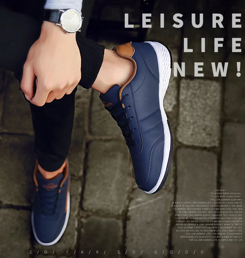 Men Leather Sneaker, Waterproof Casual Comfortable Men's Sneaker, Lace Up Footwear, Vulcanized Man Shoe Masculino, MAEDEF