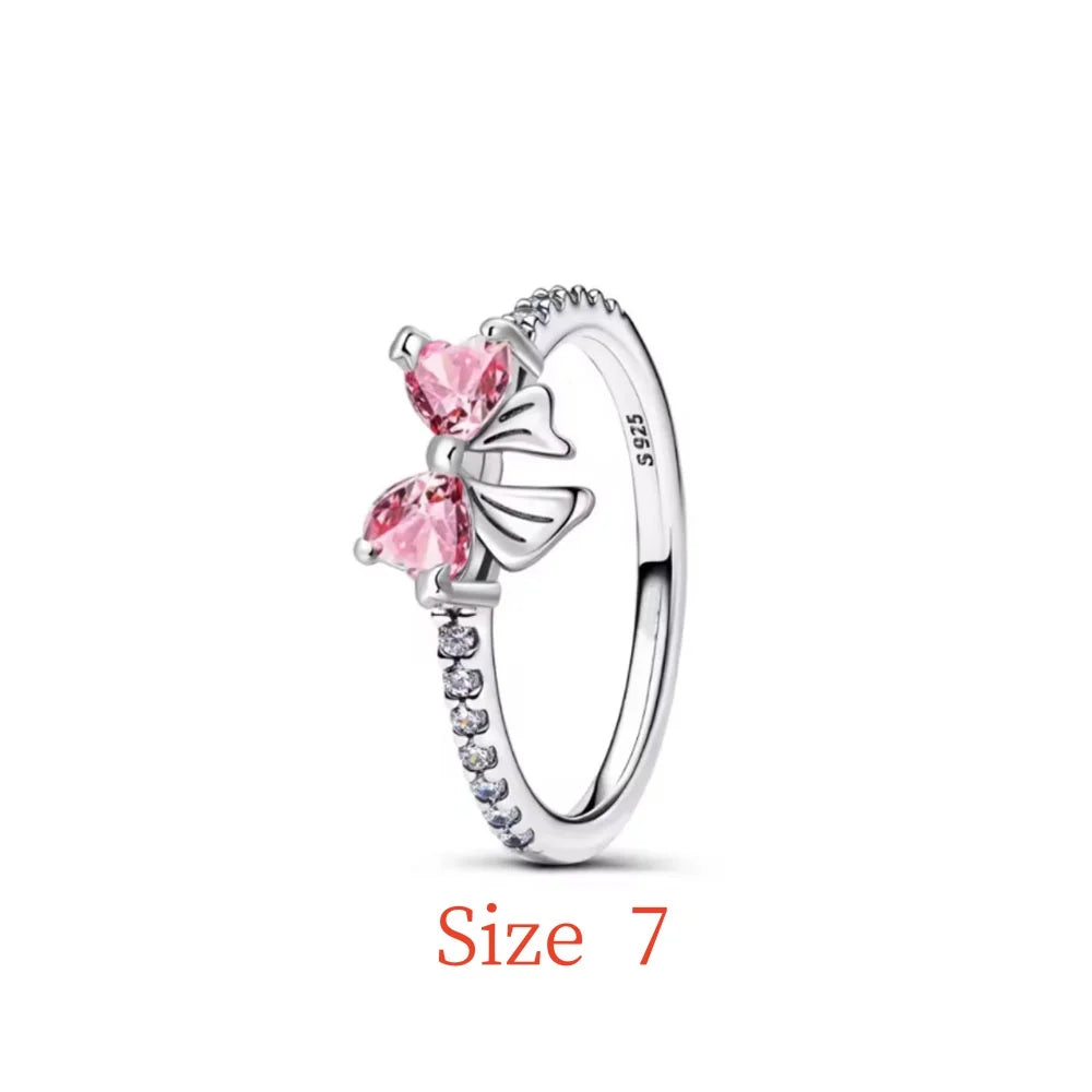 New 925 Silver bow Heart-shaped Ring Necklace, Suitable for Valentine's Day, Holiday Gifts for Women, DIY High-end, Fashion Jewelry