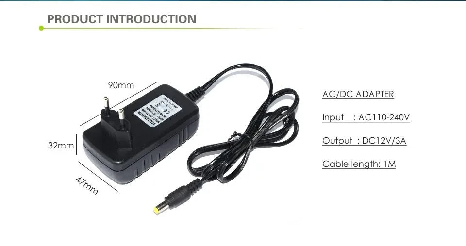 12 Volt Power Supply Transformer, AC 110V 220V  To DC 12V, EU US Power Adapter, Power Source Charger Converter DC12V 1A 2A 3A LED Driver