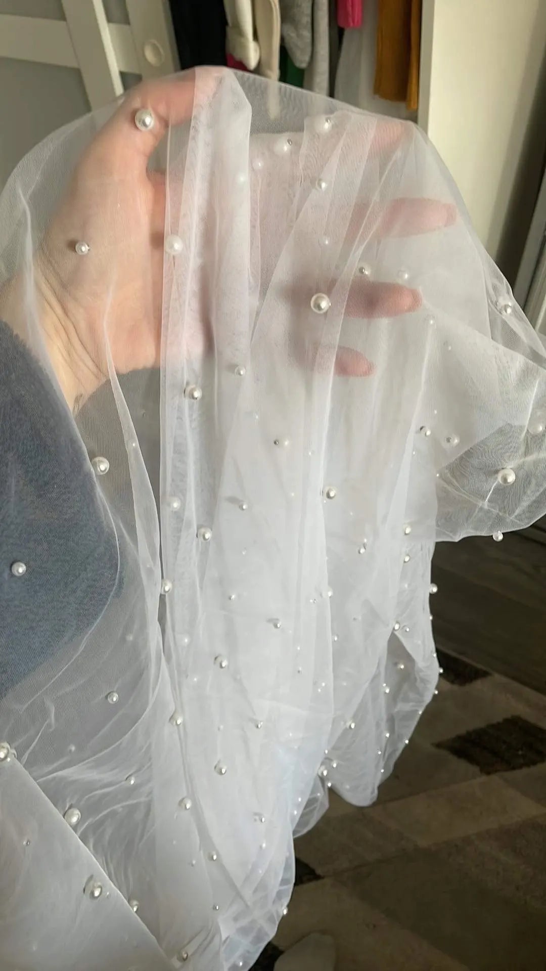 Pearls White Ivory Long Bridal Veil With Comb 1 Layer, Cathedral Wedding Veil with Pearls, Velos de Noiva, Crystal Beads, 75-300cm