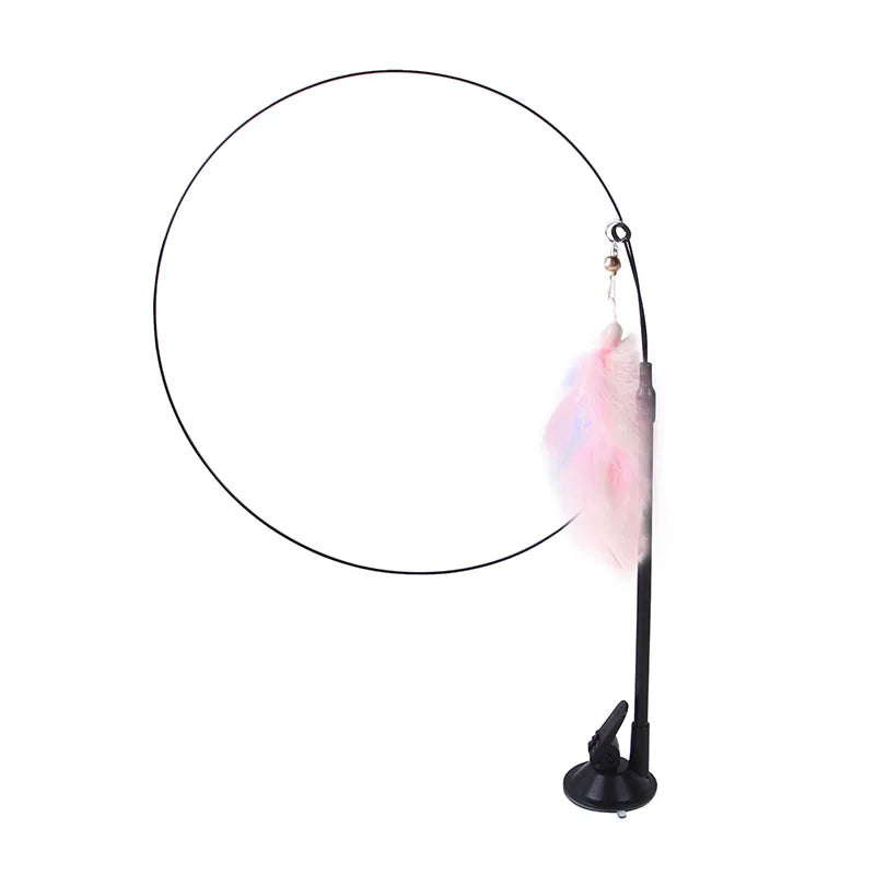 Cat Toys Simulated Bird Feather Cat Teasing Stick Epoxy Sucker Steel Wire Long Rod Cat Self Hi No Harmful Ingredients