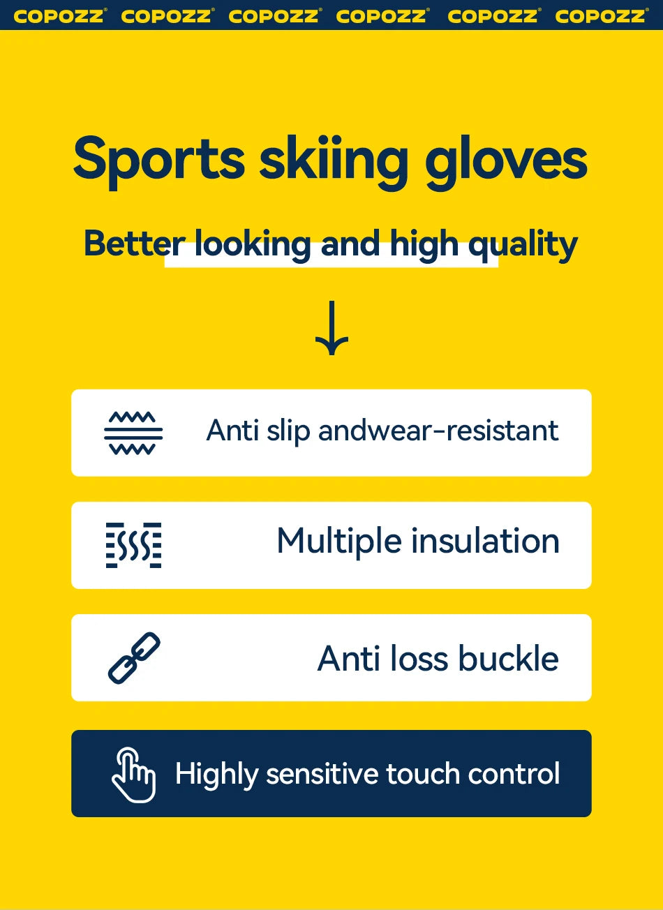 3M Thinsulate Thick Adult Teenage Professional Snowboard Ski Gloves, Windproof Winter Warm Thermal Snow Mittens, Snowmobile Gloves, COPOZZ