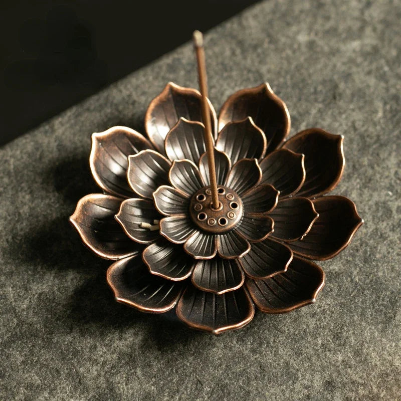 2 in 1 Alloy Incense Burner, Metal sandalwood Incense Sticks Holder, Buddhism Zen Lotus Sticks Incense Censer, Nasturtium Ashtray