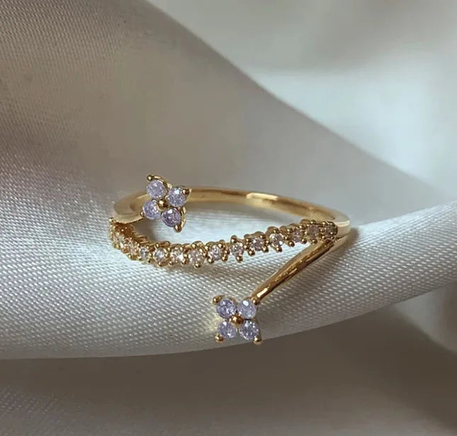 New Cute Colorful Zircon Flower Ring For Women Girl, Fashion Vintage Zircon Adjustable Rings, Jewelry Gift