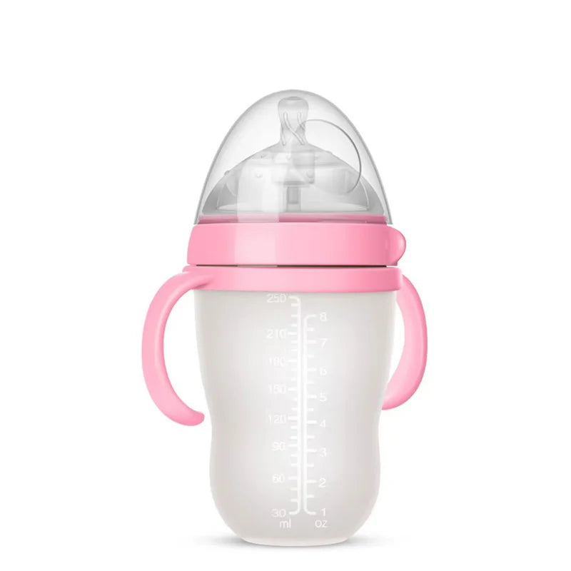New 0-36 months baby nano-silicone bottle, 240ml 150ml Baby Bottle with handle Breastmilk-like design Soft milk pulling