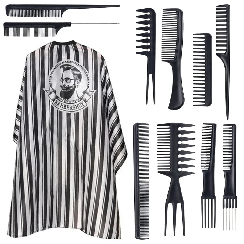 11Pcs/15Pcs, Salon Barber Cloak Set, Barber Stylist Cloak with Adjustable Buckle, Neck Dust Removal Brush and Comb, Barber Shop Tool