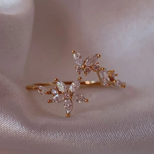 New Cute Colorful Zircon Flower Ring For Women Girl, Fashion Vintage Zircon Adjustable Rings, Jewelry Gift