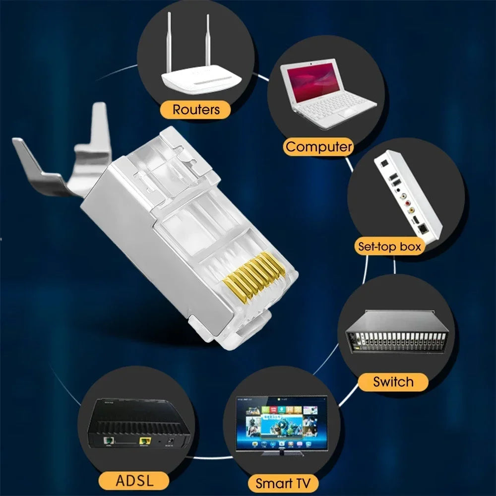 1/10/30Pcs, Pass Through RJ45 Cat7/Cat6/Cat5 Shielded Connectors, Crystal End Gold-Plated 8P8C Crimp UTP Ethernet Modular Plug