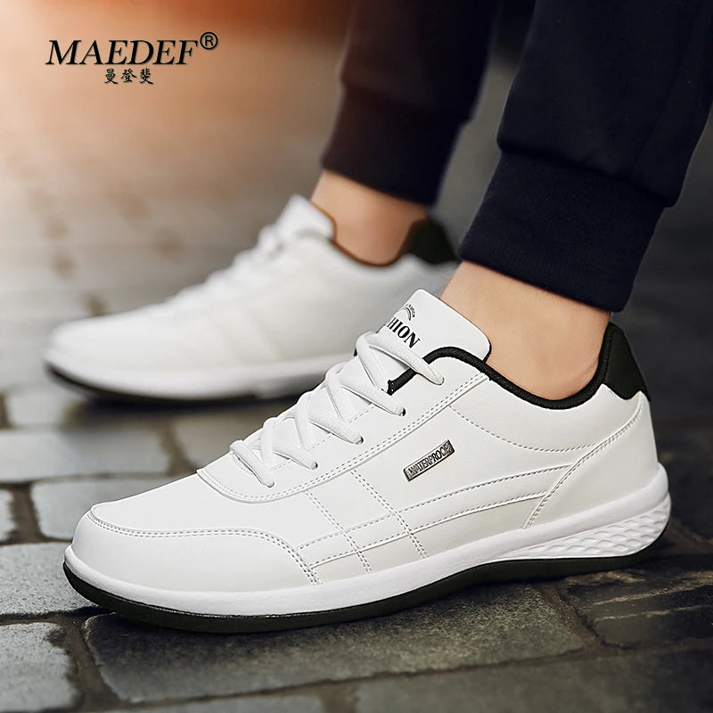 Men Leather Sneaker, Waterproof Casual Comfortable Men's Sneaker, Lace Up Footwear, Vulcanized Man Shoe Masculino, MAEDEF