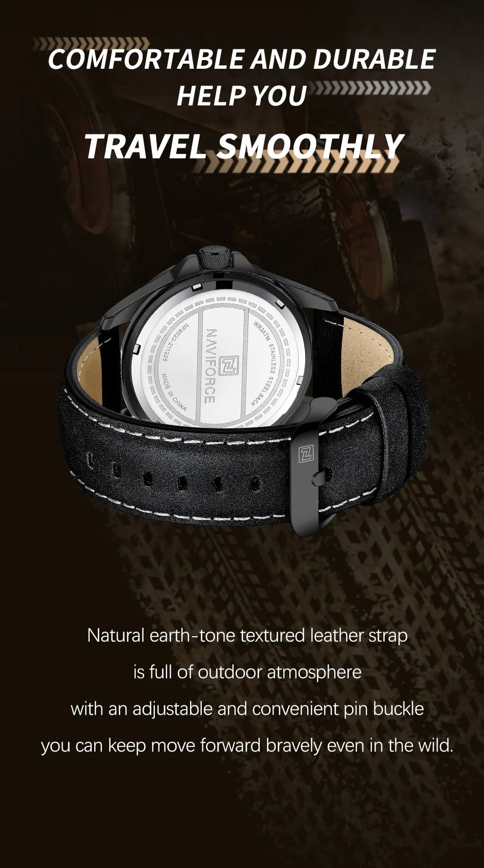 Men Fashion Quartz Watches, Male Leather Strap Sport Waterproof Wristwatches, Calendar Clock, Relogio Masculino, NAVIFORCE