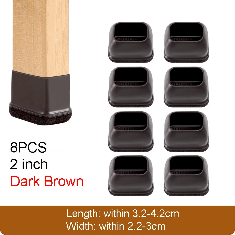 8PCS Silicone Chair Leg Floor Caps Protectors Rectangle with Felt Foot End Caps Covers width 22-32mm for Chair Table No Noise