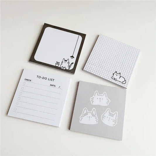 50 hojas de bloc de notas de gato lindo con trazos de dibujos animados, estilo simple, papel de mensaje Kawaii, notas de lista de tareas pendientes para estudiantes, papelería escolar