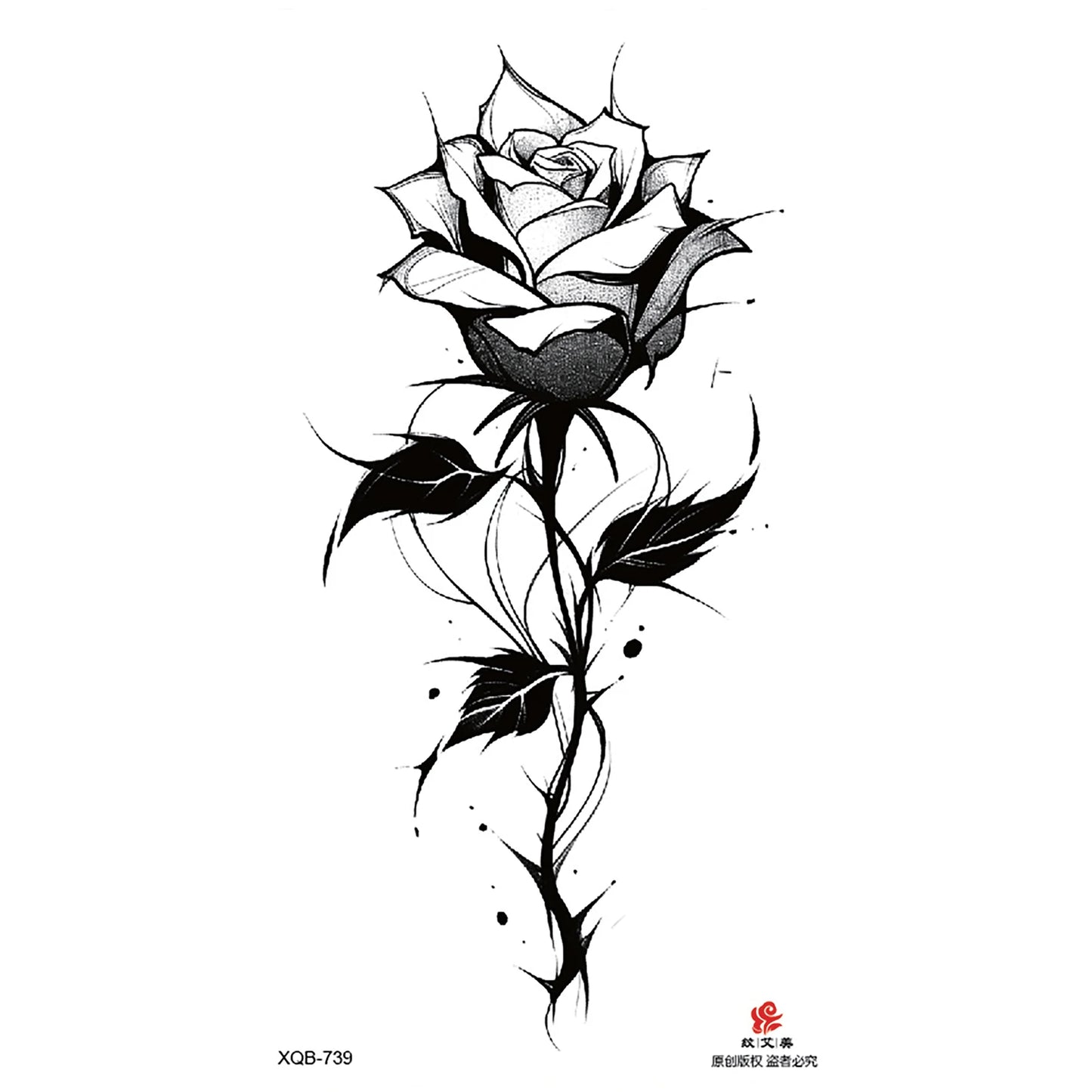 Black Flower Waterproof Temporary Tattoo Sticker, Beauty Butterfly Rose for Women, 3D Flash Body Arm Art Washable Fake Tattoos