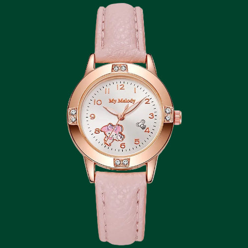 Sanrio Hello Kitty Children's Watch, Cinnamoroll Kuromi My Melody Cute Cartoon Rose Gold Wristwatch with Diamond, Children's Quartz Watch