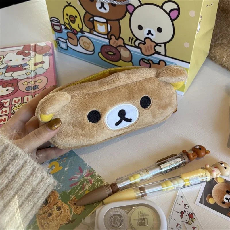 Kawaii Rilakkuma Pencil Cases For Kids Girls Cute Cartoon Bear Pencil Pouch Organizer Pen Bag School Stationeries Gifts Ins Hot