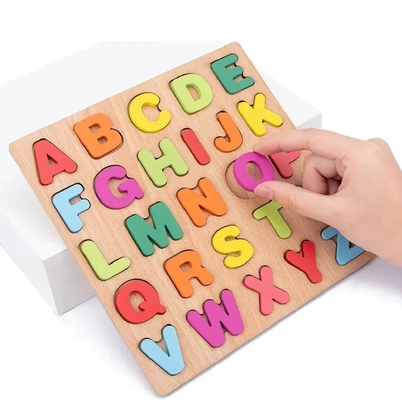 3D Colorful Alphabet Number Puzzle, Montessori Wooden Puzzles Matching Games, Early Education Toys, Mathematics Shape Cognition