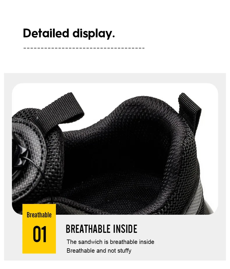 Men Rotating Button Safety Shoes, Steel Toe Work Sneakers, Indestructible Shoes, Puncture-Proof Work Boots, Air Cushion Safety Shoes