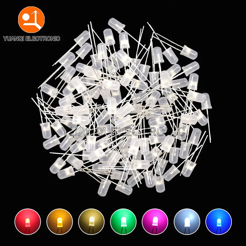 5mm LED Diode, F5 Assorted Kit, White Green Red Blue Yellow Orange Pink Purple Warm White, DIY Light Emitting Diode