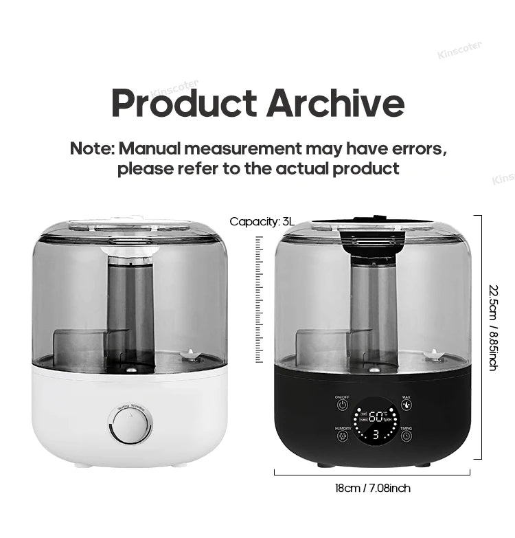 3Liter Air Humidifier Professional Large Capacity Home Humidifier, Plant Mist Aroma Diffuser with Remote Control Timer, KINSCOTER