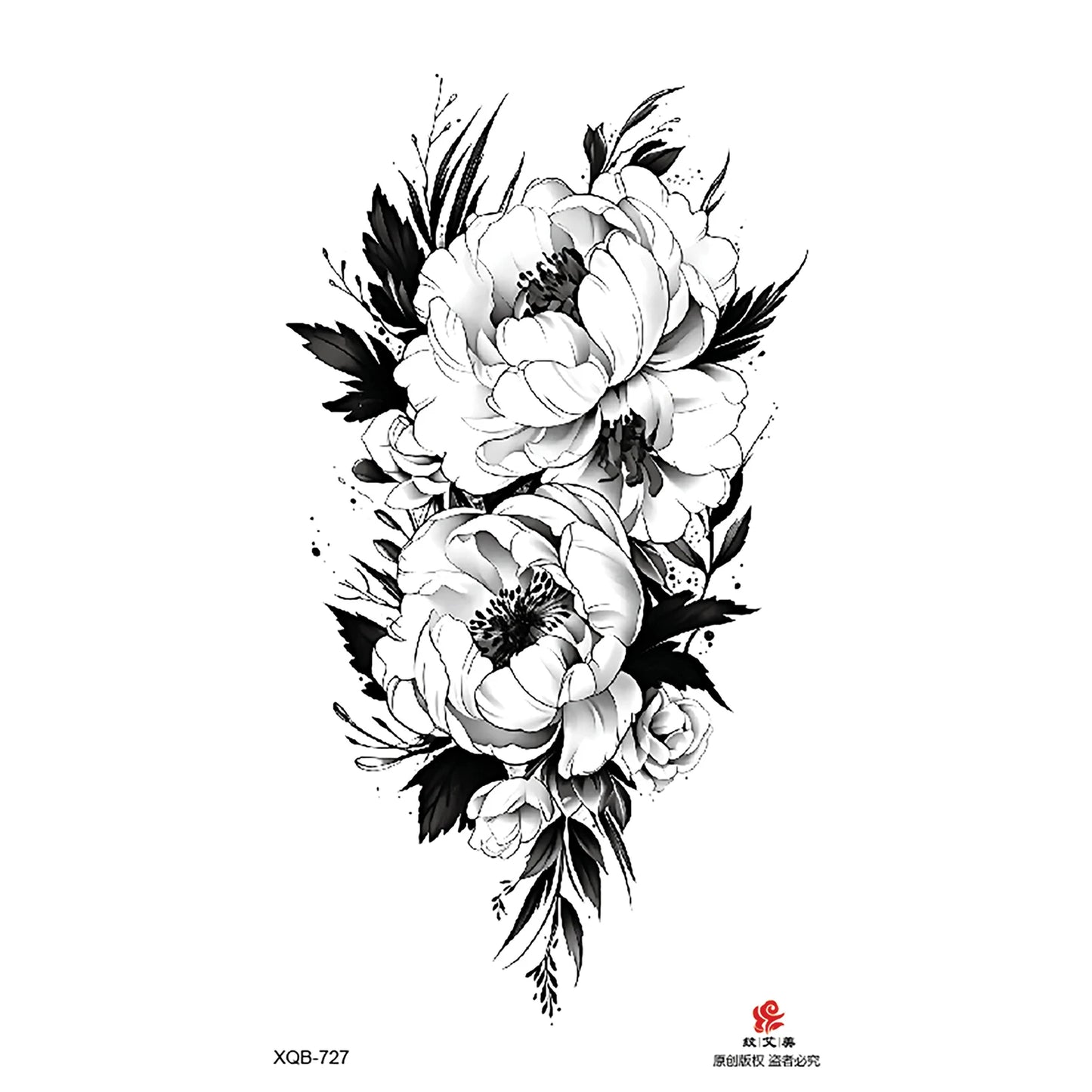 Black Flower Waterproof Temporary Tattoo Sticker, Beauty Butterfly Rose for Women, 3D Flash Body Arm Art Washable Fake Tattoos
