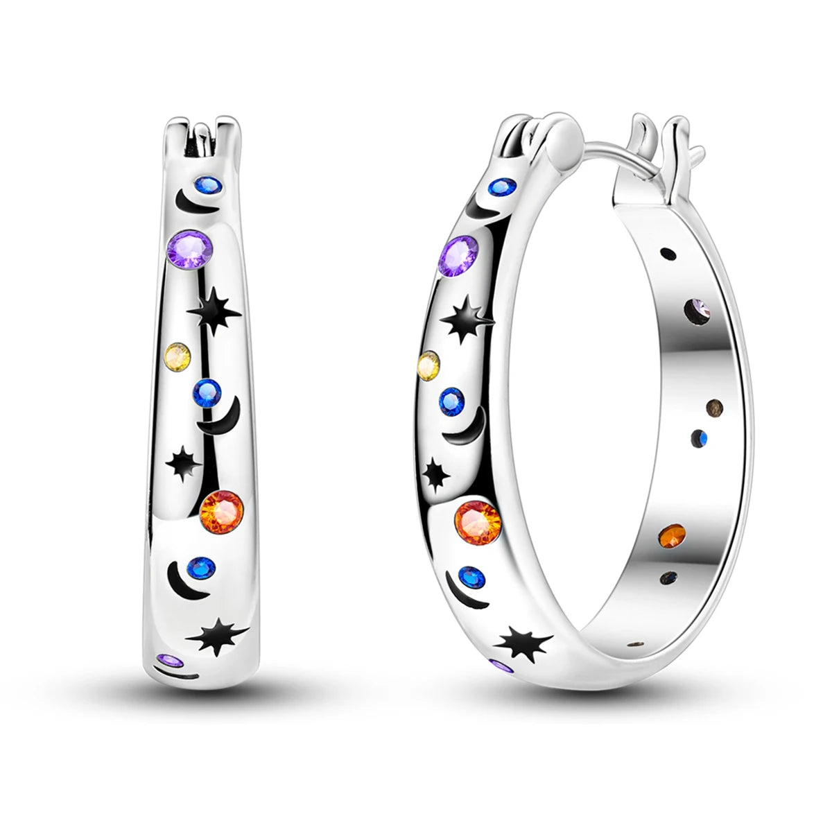 925 Sterling Silver Colored Zirconium Stars Hoop Earrings For Women Jewelry, Anniversary WeddingMaking Jewelry Gift