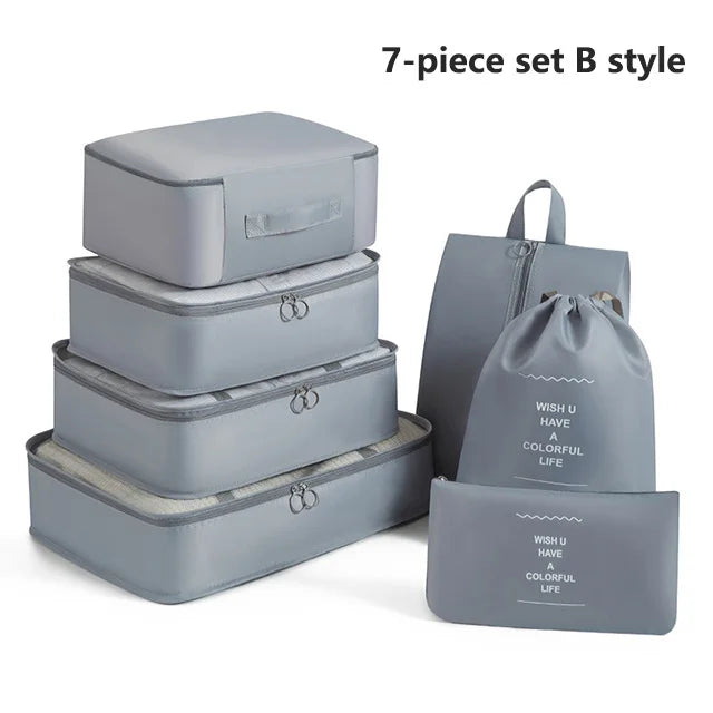7Pcs, Travel Organizer, Storage Bags, Wardrobe Cube Suitcase Packing Cubes Set Storages, Luggage Clothes Shoe Pouch Folding