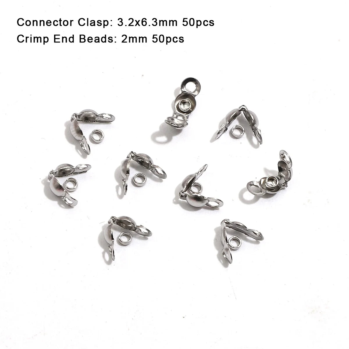 100Pcs/lot, Stainless Steel Gold Plated Connector Clasp Crimp End Beads For Bracelet Necklace Chains, DIY Jewelry Making Supplies