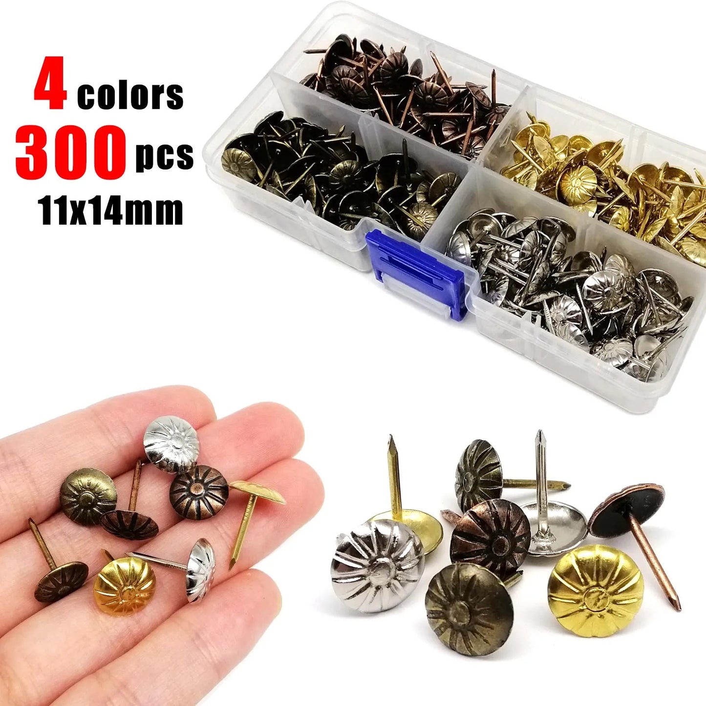 200/300pcs Diameter 11mm Wooden Jewelry Gift Wine Case Box Sofa Decorative Tack Stud Upholstery Nail Pushpin Doornail Box Packed