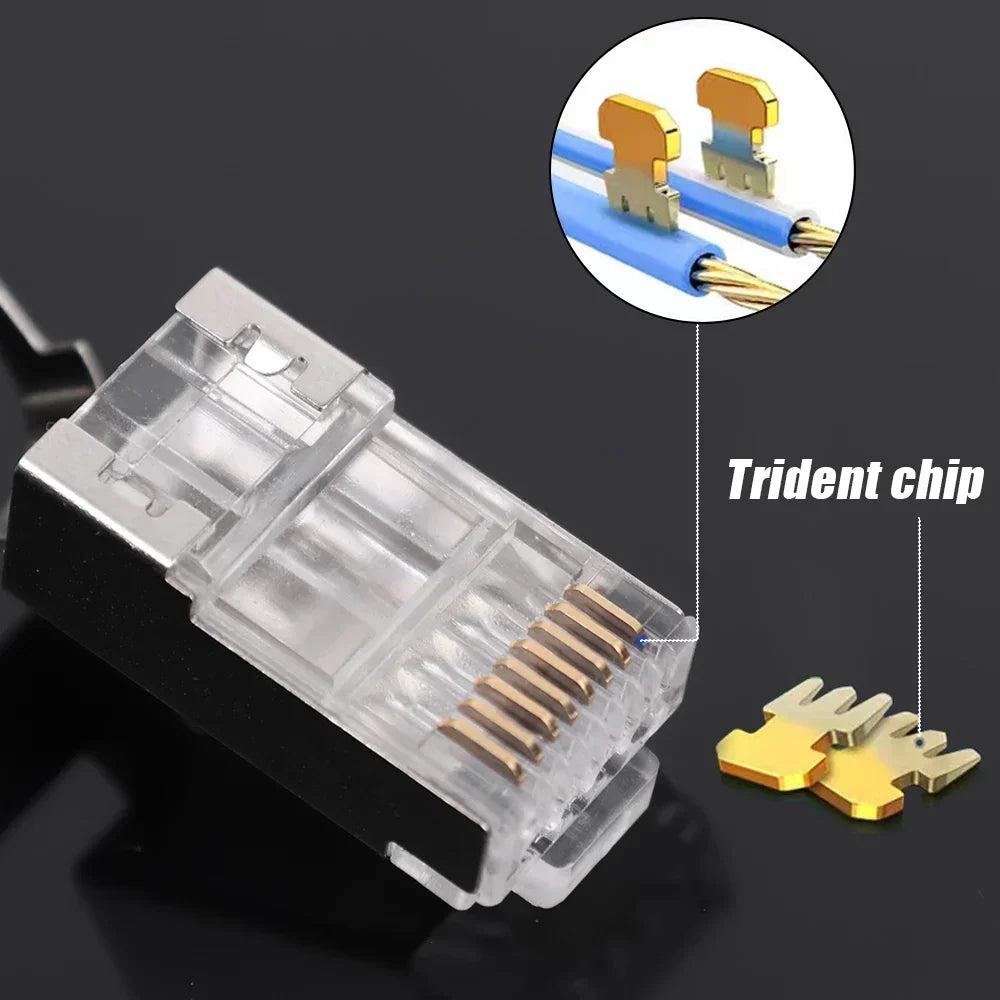 1/10/30Pcs, Pass Through RJ45 Cat7/Cat6/Cat5 Shielded Connectors, Crystal End Gold-Plated 8P8C Crimp UTP Ethernet Modular Plug