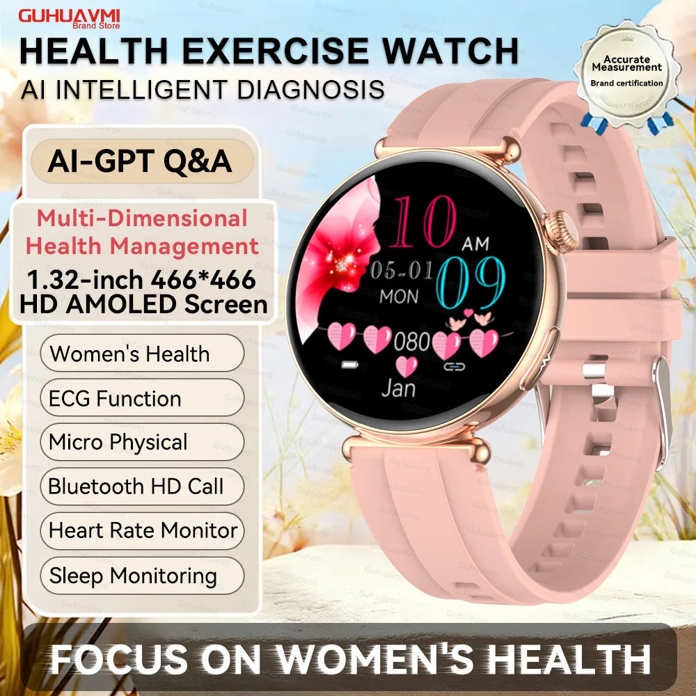 1.32''AMOLED Pantalla Smartwatch Mujer Llamada ECG Reloj Deportivo Presión Arterial Micro Examen Físico Esferas Personalizadas Smartwatches Mujer