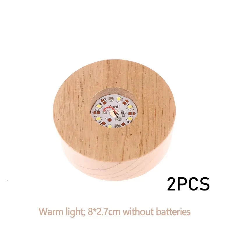 Battery Operated 8/10cm Round Wooden LED Light Dispaly Base Stand, Night Lamp Base, Crystal Glass Resin Art Ornaments