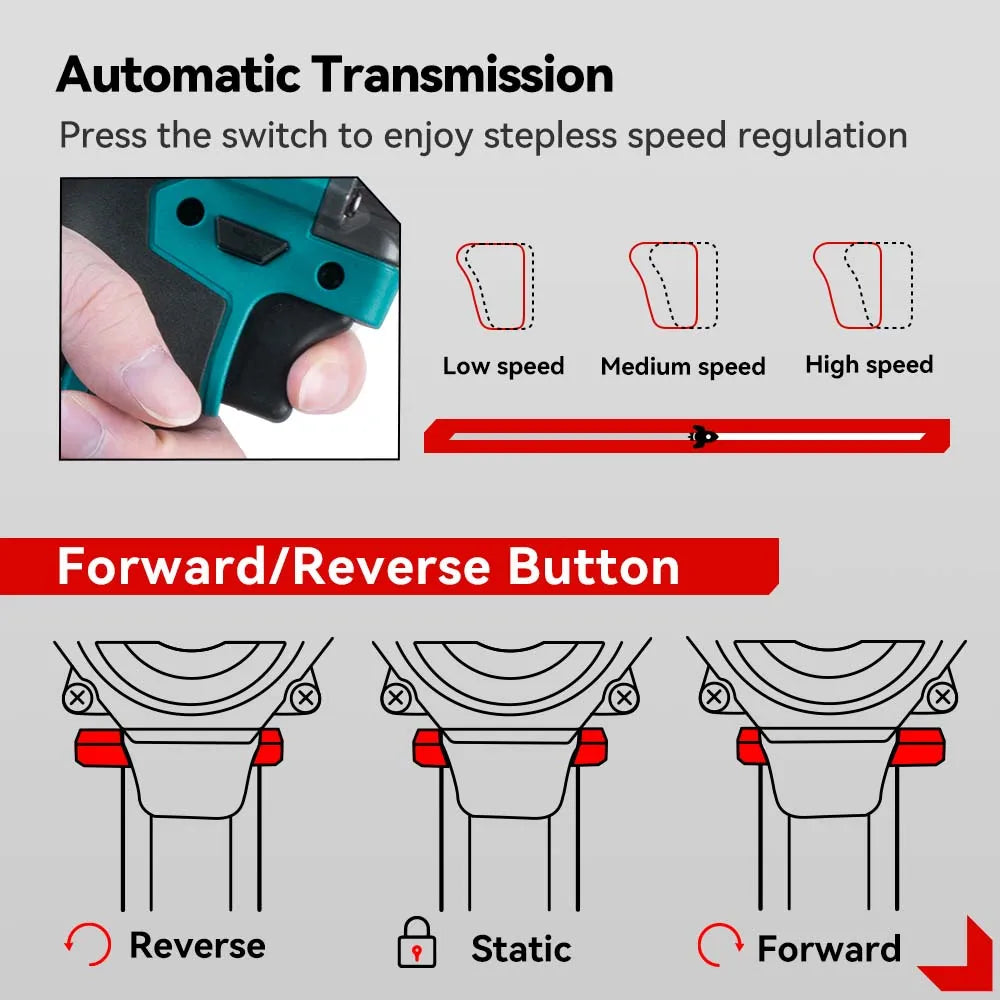 1200N.M Brushless Electric Impact Wrench, 3 Funtion 1/2" Cordless Portable Screwdriver Drill Tools For Makita Battery Pin, ONEVAN