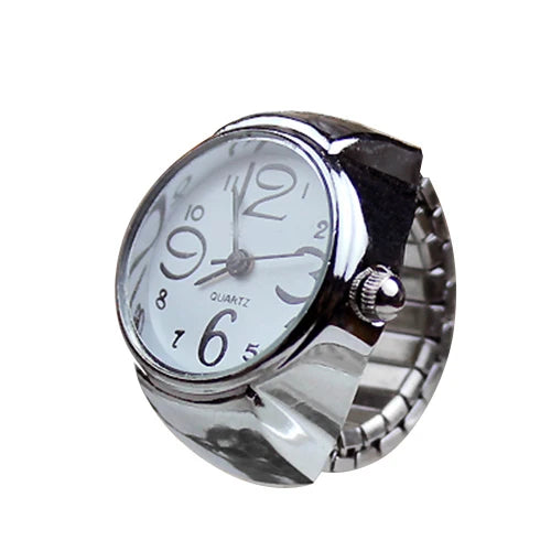 Vintage Punk Finger Watch, Mini Elastic Strap Alloy Watch, Couple Rings, Jewelry Clock, Retro Roman Quartz Watch Rings, For Women, For Men