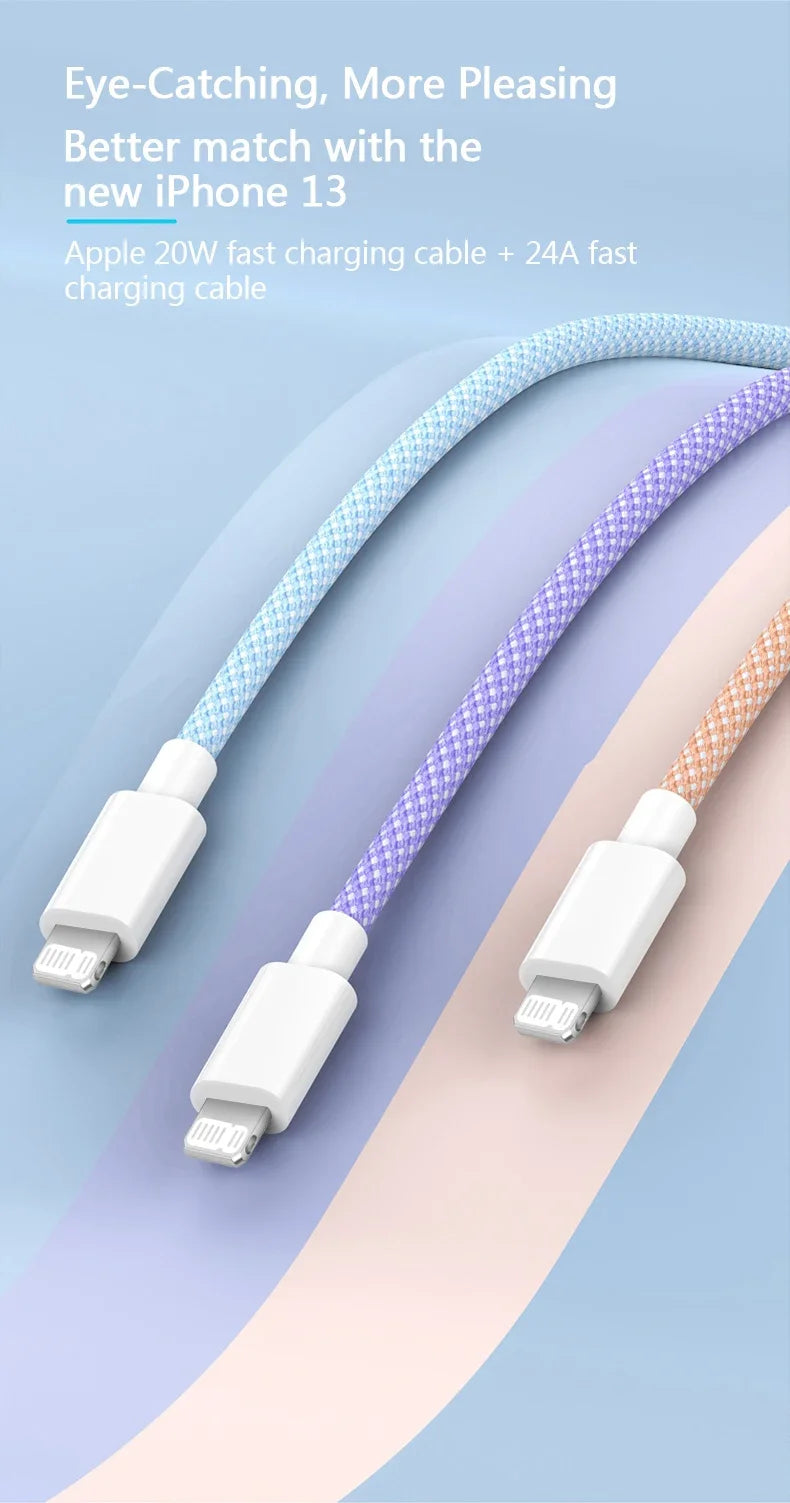 PD 20W USB-C Charging Cable For iPhone 14 13 12 11 Pro Max Xs 8 Plus iPad 3A, Fast Charging Cord, Lightning Data Cable For iPhone