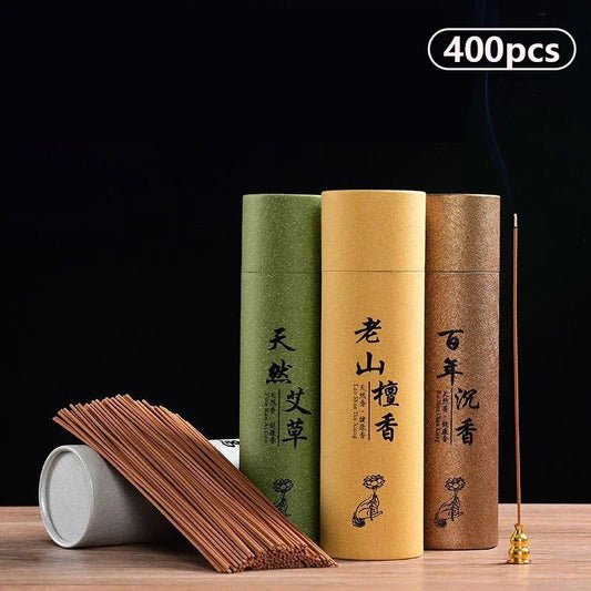 400 varitas de sándalo natural para el hogar, varitas de incienso para ceremonia de bendición, oración a Buda, ajenjo, sándalo y agarwood